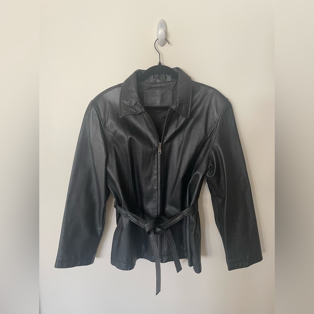 Black Leather Jacket with Belt